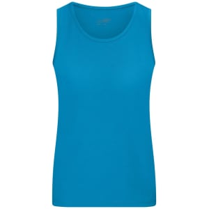 A turquoise active tank top with a sleeveless design, featuring a round neckline and a simple, clean look.