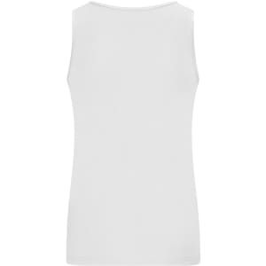 A plain white ladies active tank top with a simple design and no visible features. It has a logo on the back.
