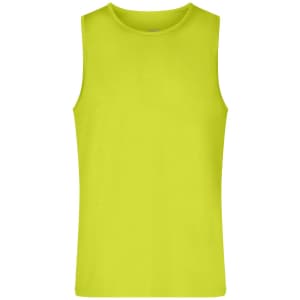 A bright yellow men's active tank top with a sleeveless design and a simple style. It features a logo on the front.