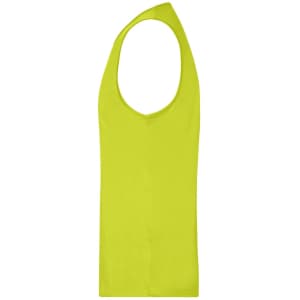 A bright yellow men's active tank top with a sleeveless design and a round neckline. It features a logo.
