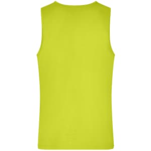 A bright lime green men's active tanktop with a simple sleeveless design and a branding logo.