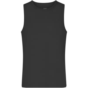 A black men's active tank top with a simple design, featuring a crew neck and sleeveless style.