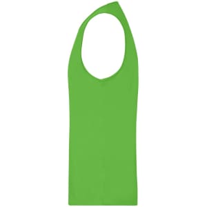 A bright green men's active tanktop with a sleeveless design and a logo on the fabric.