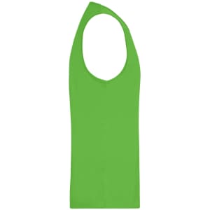 A bright green men's active tank top with a sleeveless design and a branding logo.