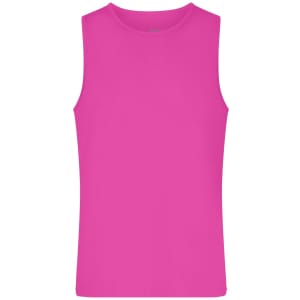 A pink men's active tank top featuring a sleeveless design. The product includes a logo.