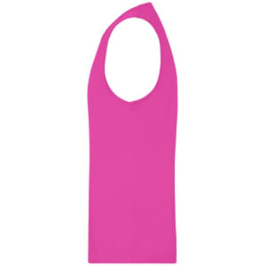 A pink men's active tank top with a sleeveless design and a logo on it.