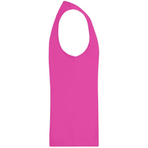 A vibrant pink men's active tank top featuring a sleeveless design and a logo.