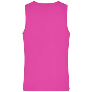 A pink men's active tank top with a sleeveless design and a plain back. The top features a logo.