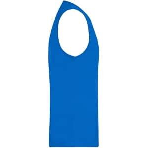A blue men's active tank top with a sleeveless design and a simple, minimal style. It features a logo.
