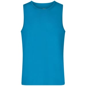 A sleeveless active tank top in a vibrant blue colour, featuring a simple design and a logo.