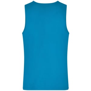 A blue men's active tank top featuring a sleeveless design and a simple cut. The back view highlights the smooth texture.