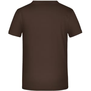 A brown T-shirt with a plain back, featuring a logo or branding.