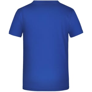 A blue T-shirt featuring a plain back design, categorised as "Promo-T Boy 150". It has a simple logo.