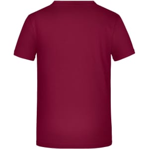 A maroon T-shirt featuring a standard crew neck design. The back is plain with no additional details.
