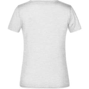 A light grey women's t-shirt with a standard round neckline and short sleeves, featuring a logo.