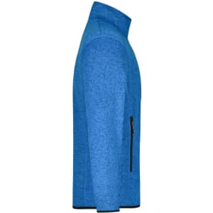 A men's knitted fleece jacket in a vibrant blue, featuring a zip pocket and a high collar.