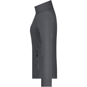 A ladies' basic fleece jacket in dark grey, featuring a high collar and a side zipper pocket. It has a logo.
