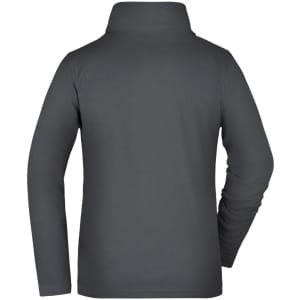 A grey ladies' basic fleece jacket, featuring a high collar and long sleeves, with an unidentified logo.