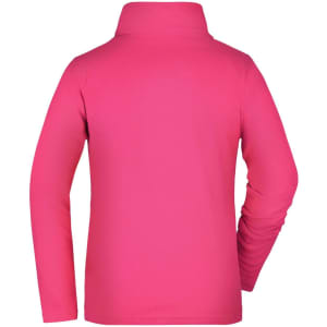 A ladies' basic fleece jacket in vibrant pink, featuring a high collar and long sleeves. It has a logo on the back.