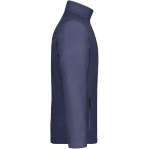 A men's basic fleece jacket in navy blue, featuring a zipped side pocket and a high collar design.