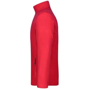 A red men's basic fleece jacket with a high collar and a side zip pocket.