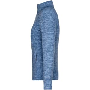 A ladies' polar fleece jacket in a blue marled pattern, featuring a zippered side pocket and a high collar.