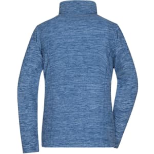 A blue polar fleece jacket with a high collar and long sleeves, featuring a branding logo.