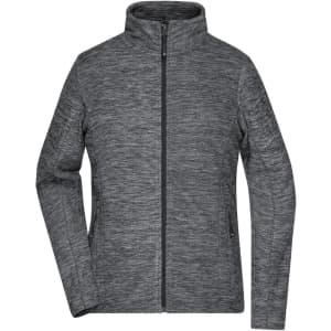 A grey ladies fleece jacket featuring a full zip and high collar, with a subtle textured pattern.