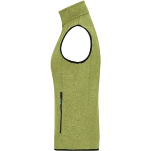 A green knitted fleece vest featuring a high collar and a side zip pocket. The design is sleeveless with a fitted silhouette.