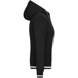 A black Ladies Club Hoodie with a zip and contrasting cuffs, featuring a hood and a logo.