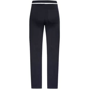 Navy ladies jog pants with a fitted design, featuring a waistband and a back pocket. Includes a logo on the waistband.