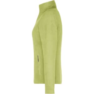 A light green fleece jacket with a high collar and side pockets, featuring a logo.