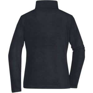 A black ladies' fleece jacket with a high collar, featuring long sleeves and a simple design at the back.