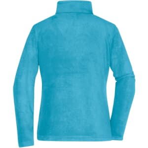 A ladies' fleece jacket in a bright turquoise colour, featuring a high collar and a soft texture.
