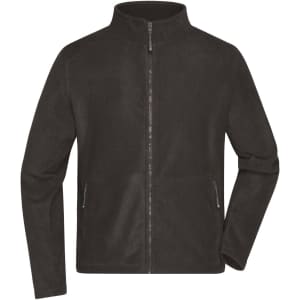 A men's fleece jacket in dark grey, featuring a zip front and side pockets. The jacket has a logo on it.
