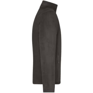 A men's polar fleece jacket in dark grey, featuring a zip pocket and a high collar.