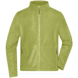 A men's fleece jacket in bright green with a zip front and two side pockets. Features a logo on the front.