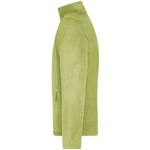 A men's polar fleece jacket in a vibrant lime green colour, featuring a zippered side pocket and a high neck.