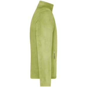 A light green men's fleece jacket featuring a zip pocket and a high collar. It has a logo on the fabric.