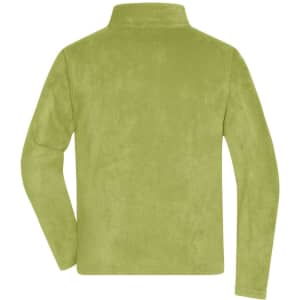 A green fleece jacket with a high collar and long sleeves, featuring a plain back design.