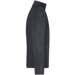 A men's polar fleece jacket in dark navy, featuring a zippered pocket and a collar. It has a logo on it.