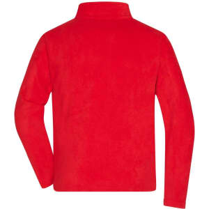 A red men's fleece jacket with a high collar and long sleeves, featuring a plain design and a logo.