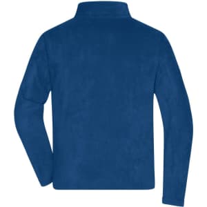 A blue men's fleece jacket with a high collar and long sleeves. It features a simple design and has a logo.