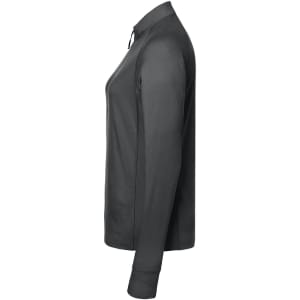 A ladies' half-zip sports shirt in black, featuring long sleeves and a sleek design. Includes a logo.