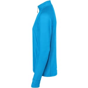 A men's half-zip sports shirt in bright blue, featuring long sleeves and a zipped collar. The shirt has a logo.