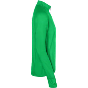 A green half-zip men's sports shirt with long sleeves and a fitted silhouette. It features a logo on the chest.