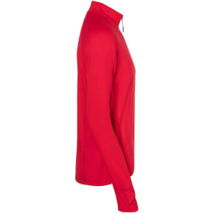 A red men's sports shirt with a half zip, featuring long sleeves and a slim fit design.