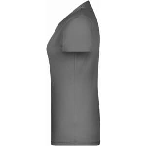 A grey women's T-shirt with a fitted silhouette, featuring a crew neckline and short sleeves. It includes a logo.