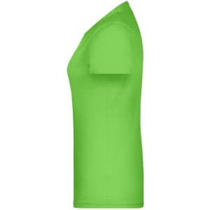 A green women's T-shirt displayed from the side, featuring a fitted silhouette and short sleeves, with a logo.