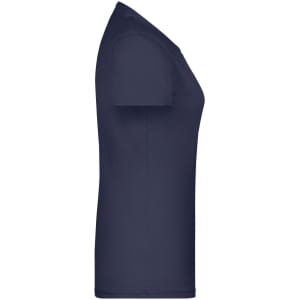 A navy blue women's t-shirt with a fitted design and short sleeves, featuring a logo.